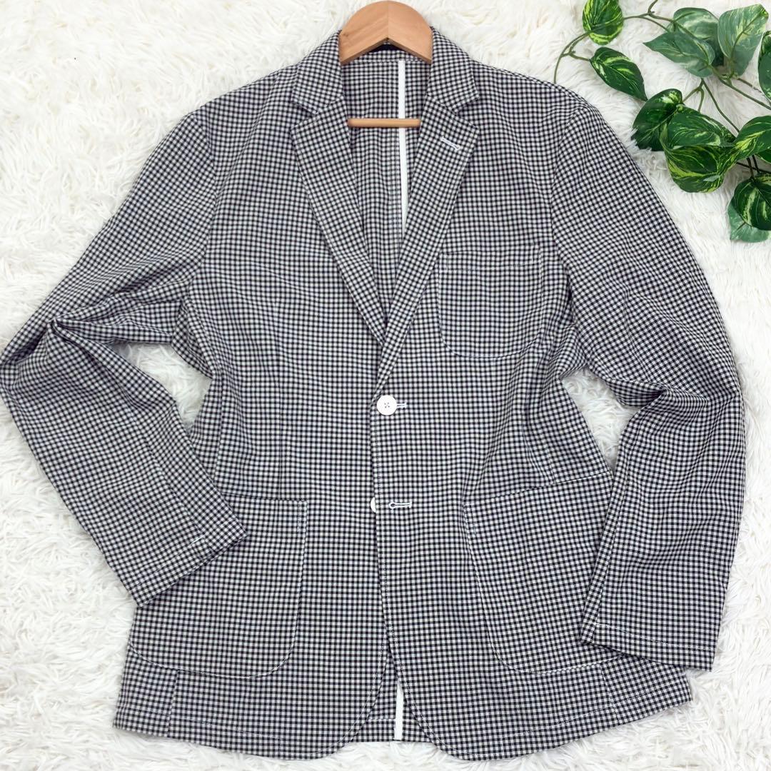 美品　ビームス　ギンガムチェック　アンコンジャケット　ストレッチ　XL　洗える