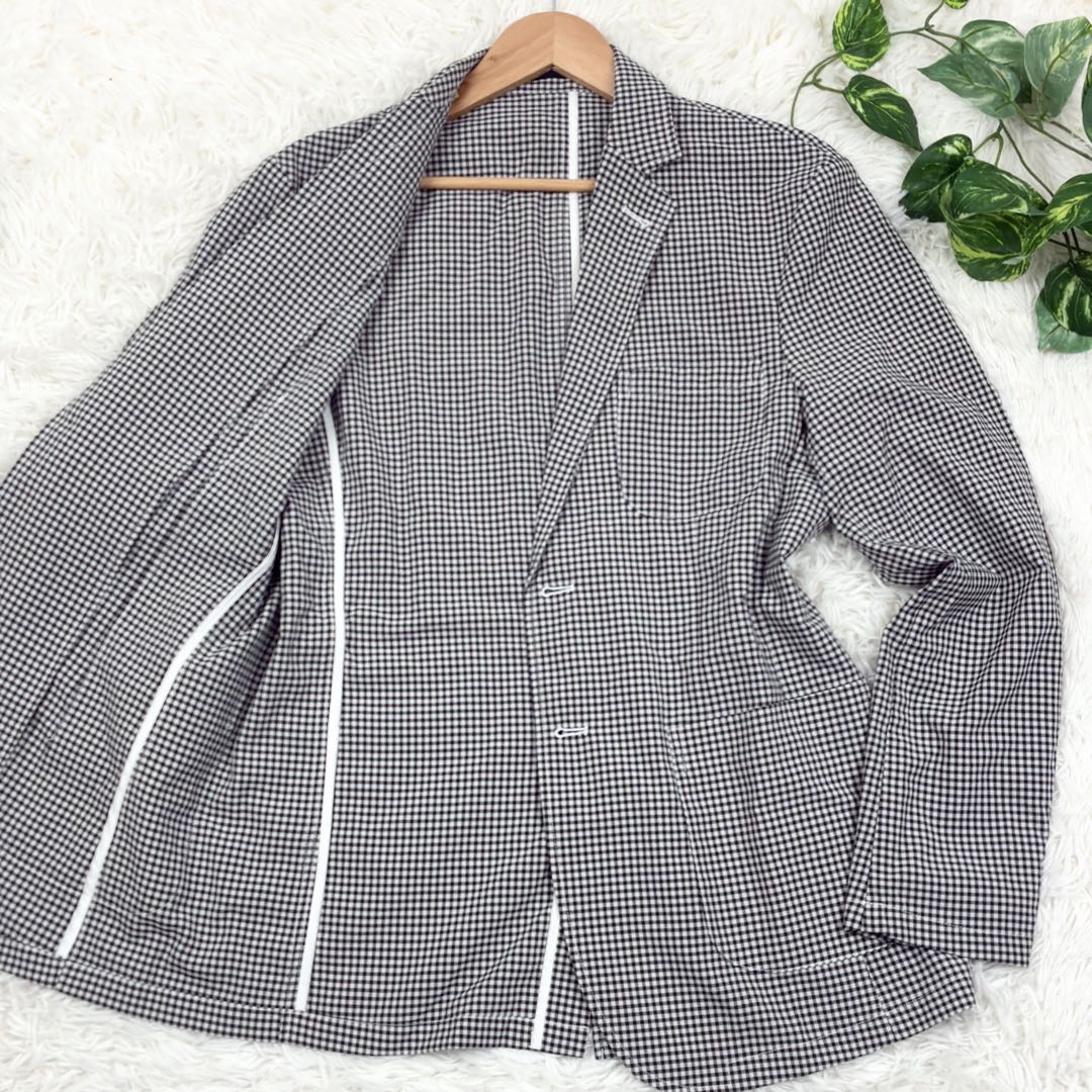 美品　ビームス　ギンガムチェック　アンコンジャケット　ストレッチ　XL　洗える