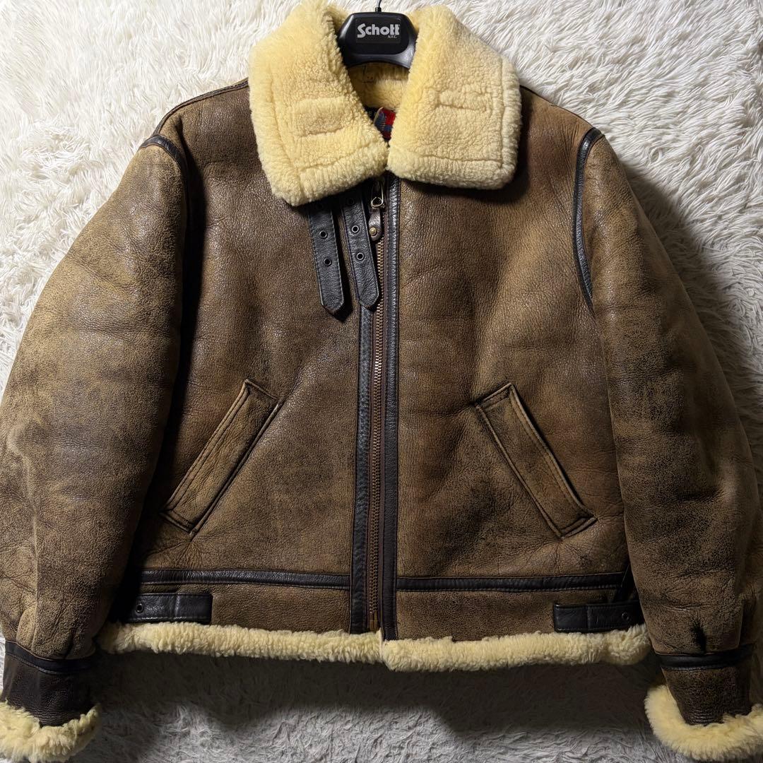美品/希少■schott B-3 フライトジャケット　ムートン　ロゴ金具　44