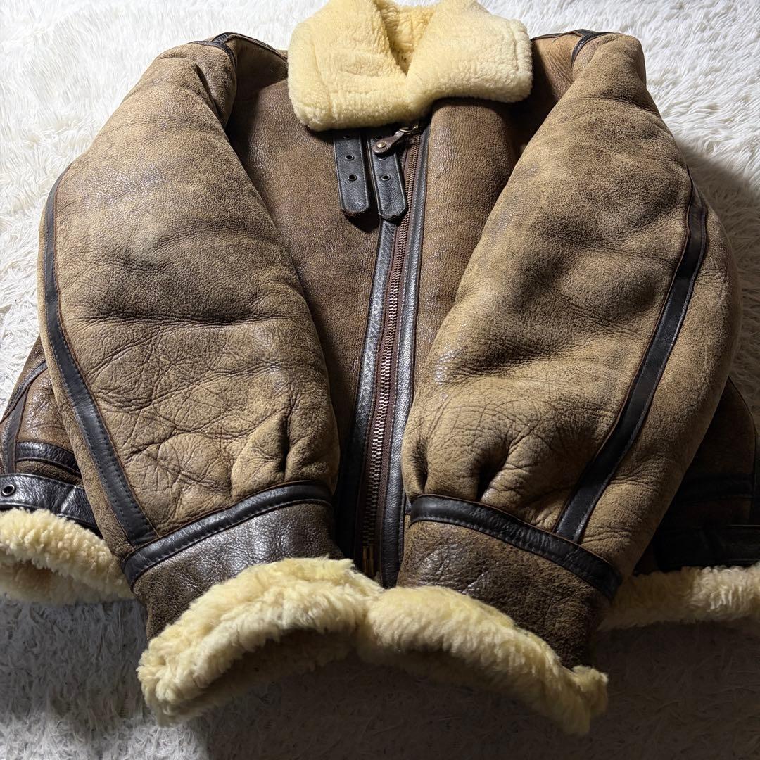 美品/希少■schott B-3 フライトジャケット　ムートン　ロゴ金具　44