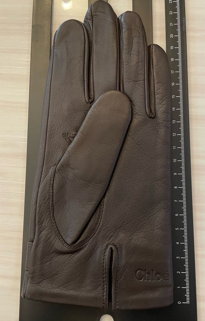 未使用 Chloé クロエ レザーグローブ 手袋 23cm ダークブラウン 本革