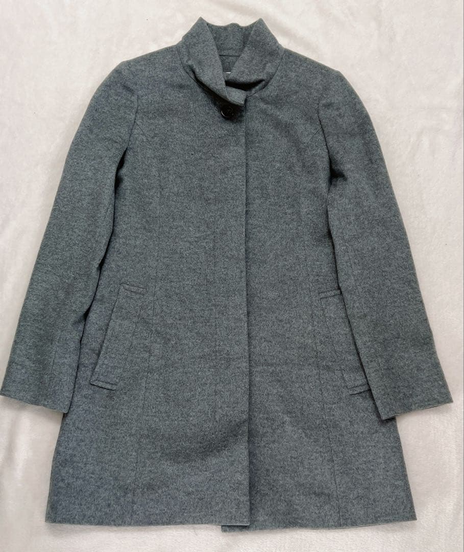 【美品】23区 スタンドカラーコート カシミヤ100% グレー 比翼 38