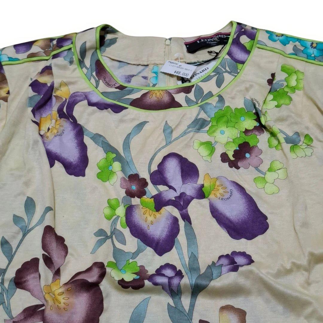 タグ付き　レオナール 花柄 カットソー M ベージュ Tシャツ トリム 和柄 L