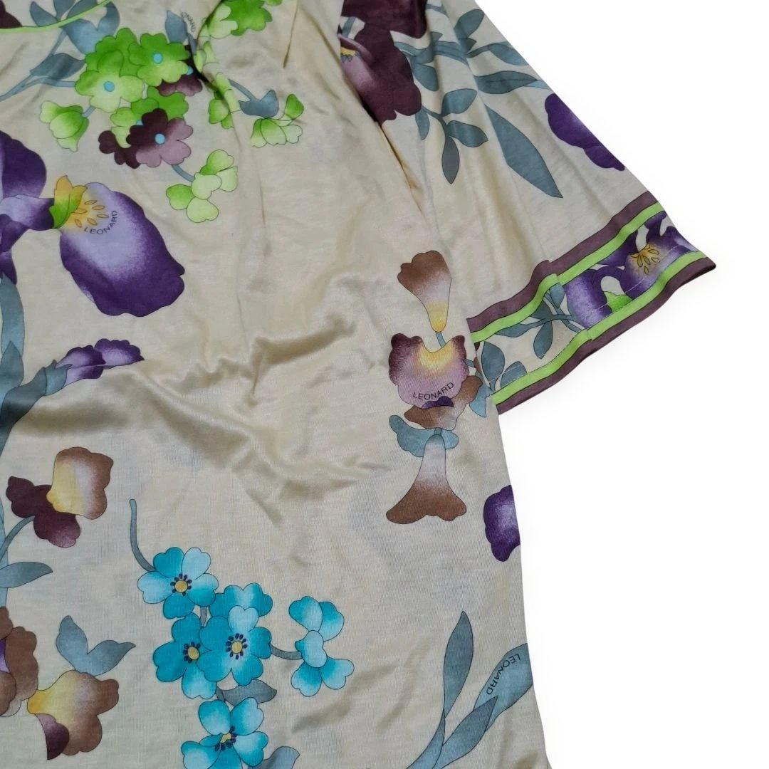 タグ付き　レオナール 花柄 カットソー M ベージュ Tシャツ トリム 和柄 L