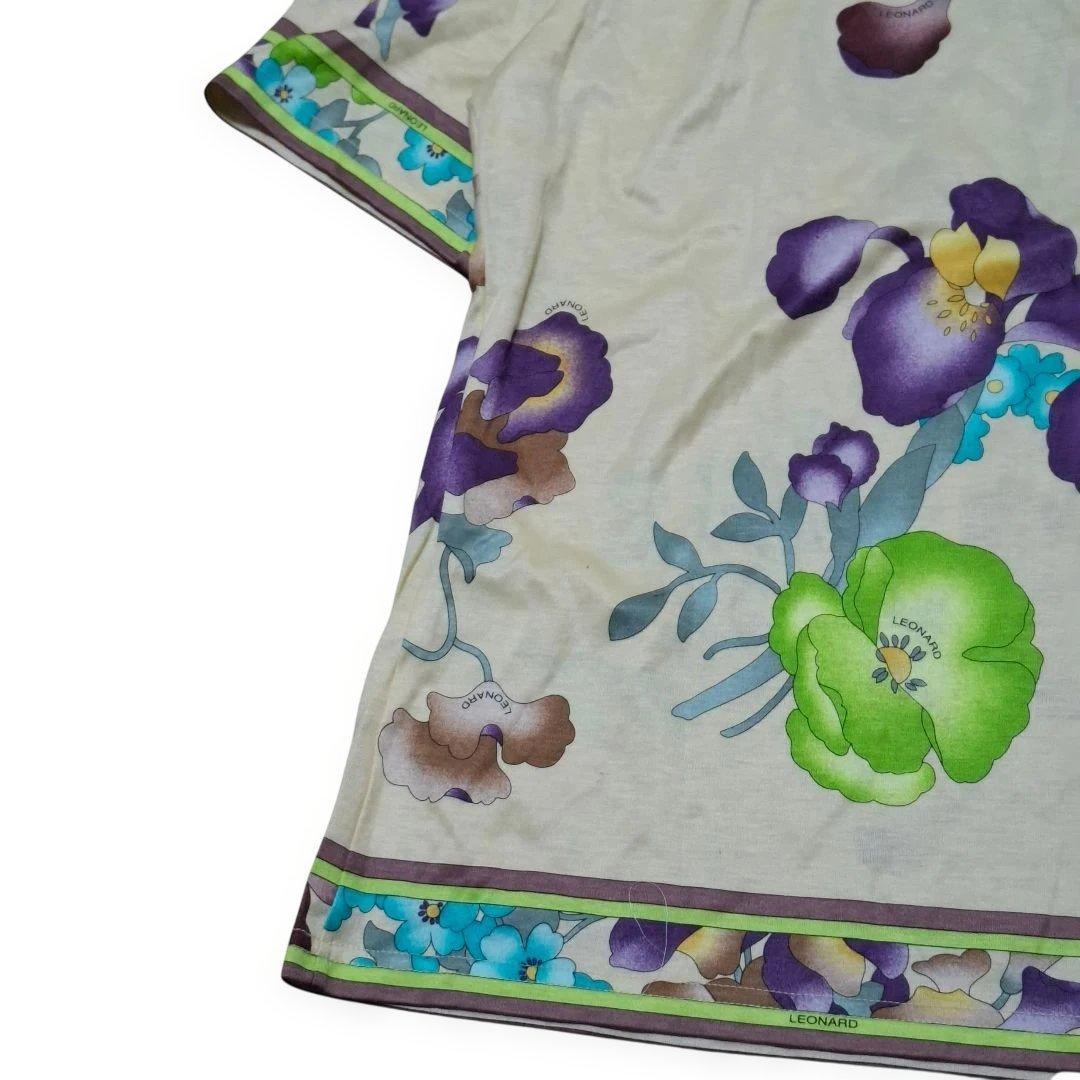 タグ付き　レオナール 花柄 カットソー M ベージュ Tシャツ トリム 和柄 L