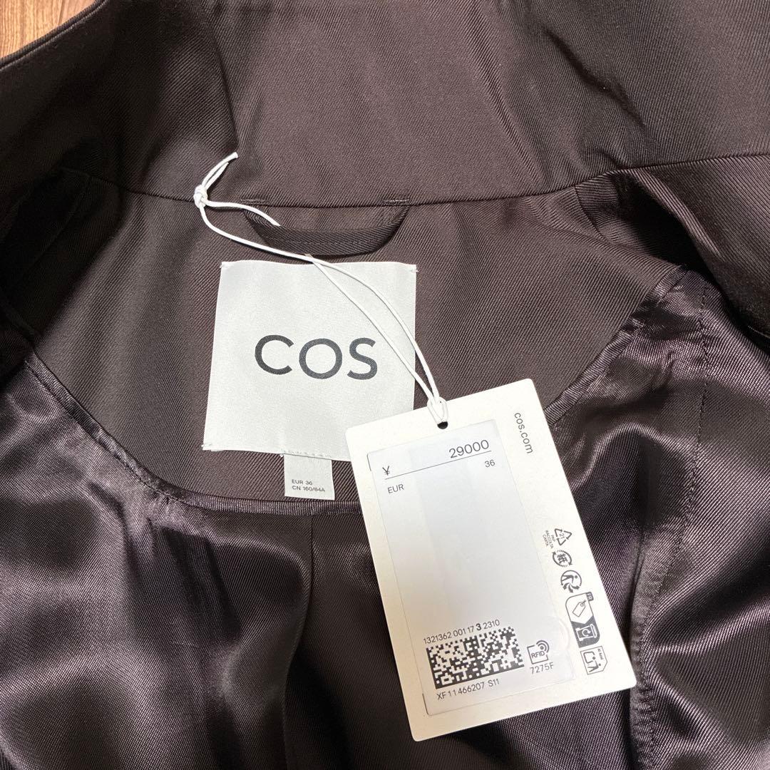 COS 完売オーバーサイズファネルネックコート ダークブラウン　36