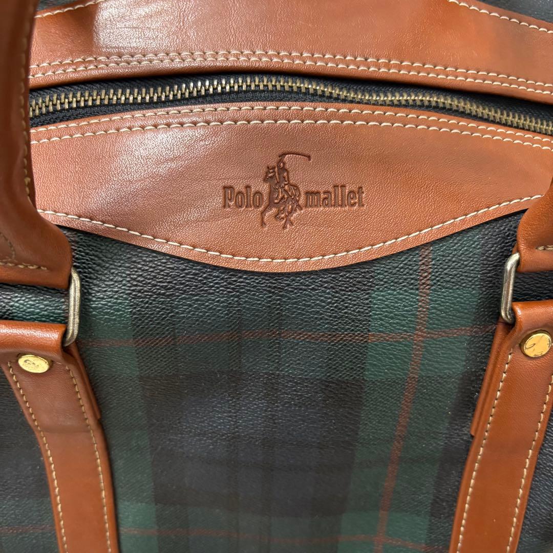 美品 ポロ マレット Polo mallet ボストンバッグ チェック グリーン