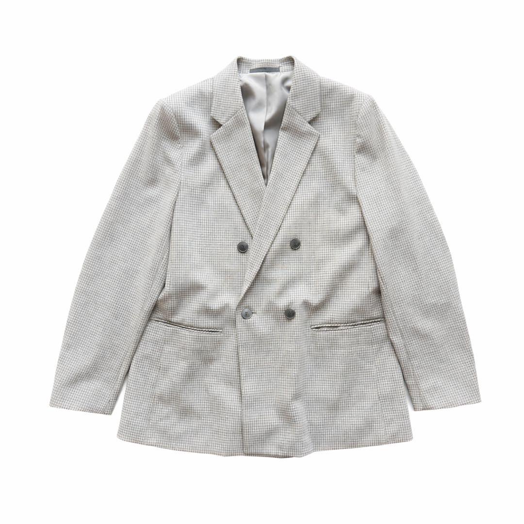 【美品】ユニクロUNIQLOダブルジャケット チェック柄 ブラウン Lサイズ