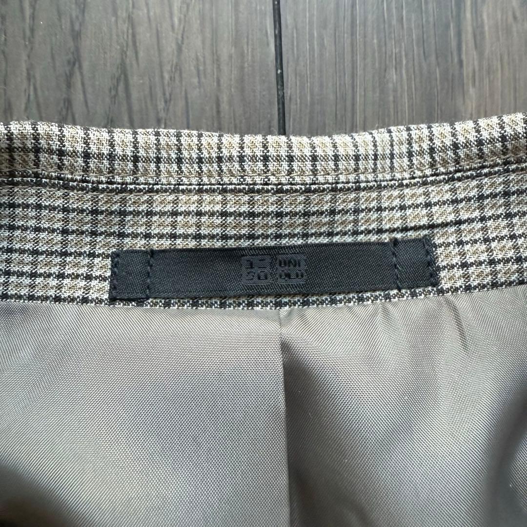 【美品】ユニクロUNIQLOダブルジャケット チェック柄 ブラウン Lサイズ