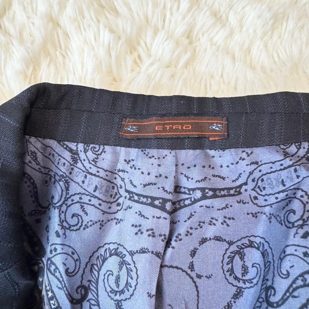 未使用　ETRO ストライプ柄セットスーツ 裏地ペイズリー シルク ネイビー