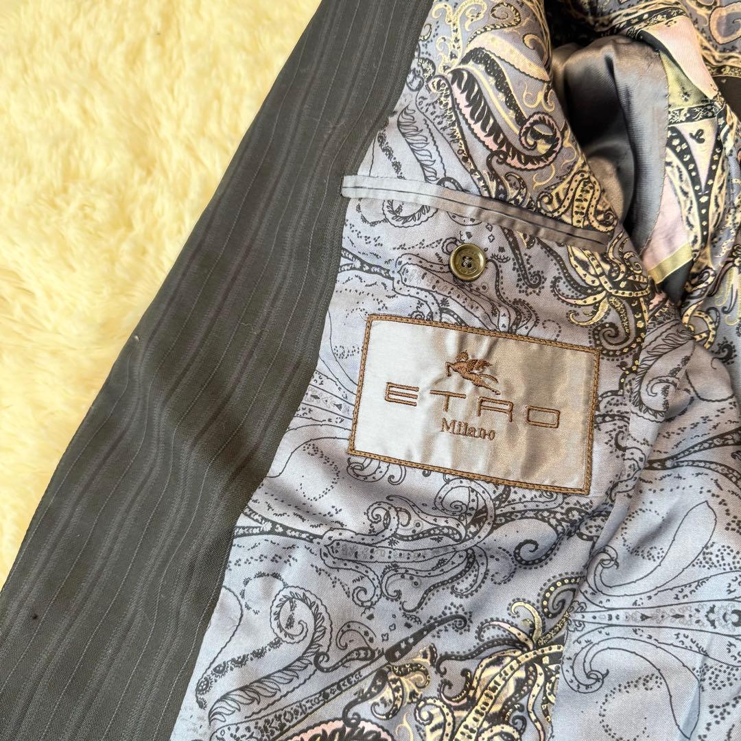 未使用　ETRO ストライプ柄セットスーツ 裏地ペイズリー シルク ネイビー