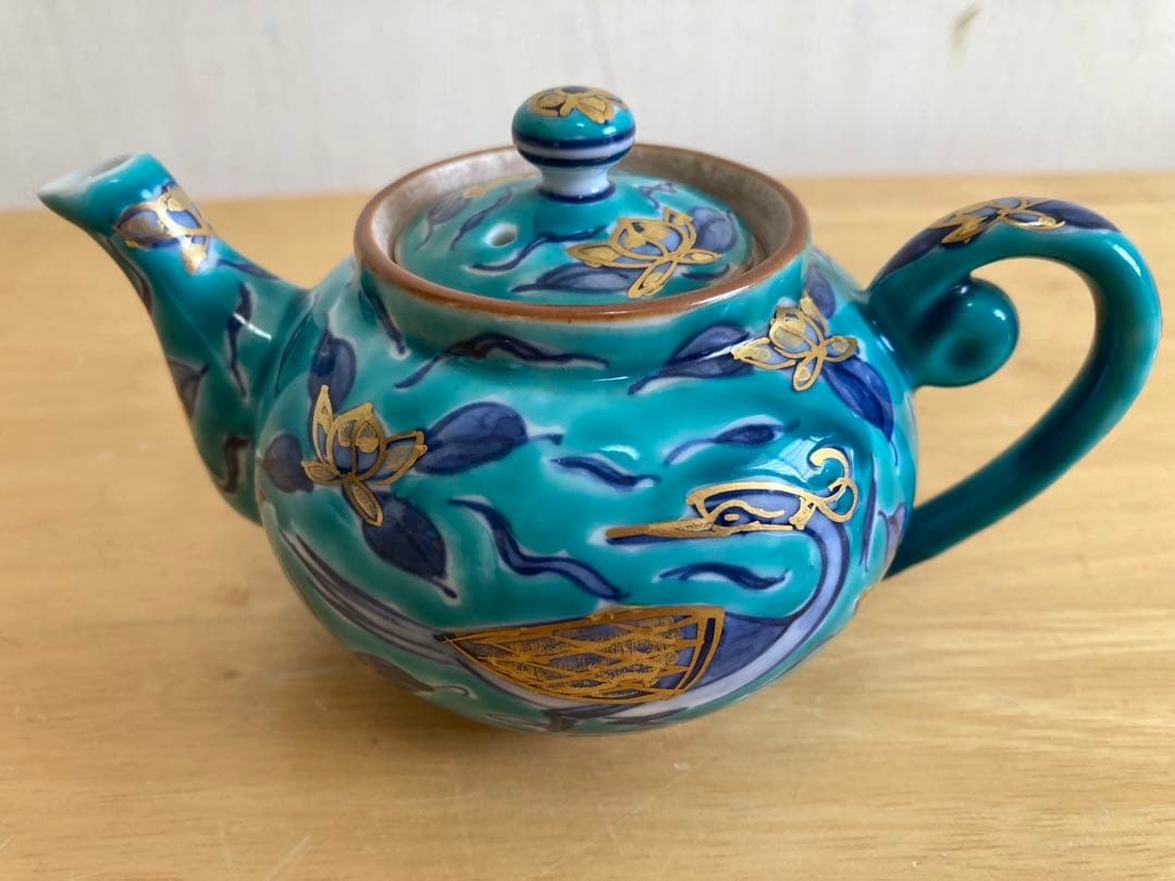 茶器　京焼　急須1客 平安京泉　 青絵　金彩　手描き　鳥　孔雀