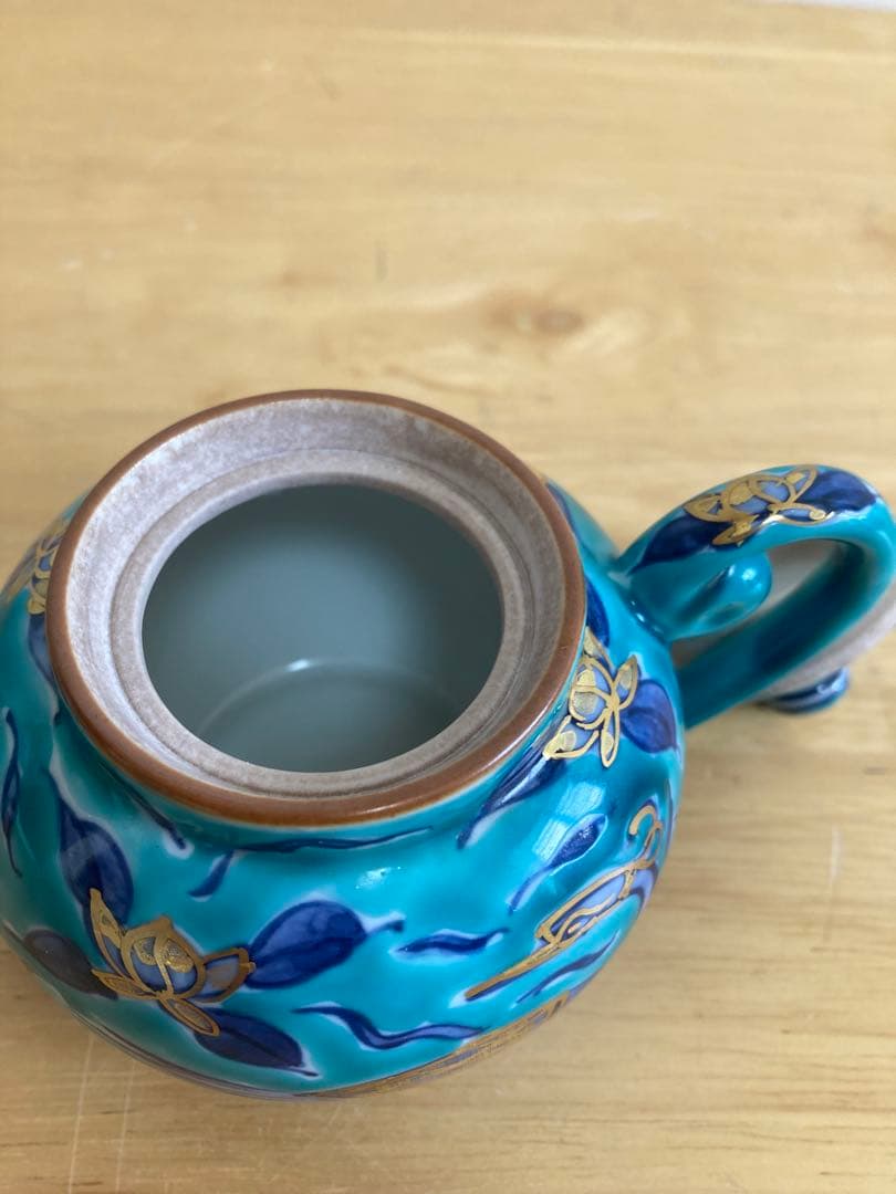 茶器　京焼　急須1客 平安京泉　 青絵　金彩　手描き　鳥　孔雀