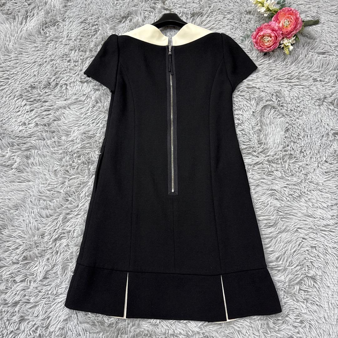 美品✨フォクシー 白襟ワンピース ハーフムーン ボックスプリーツ ブラック 38