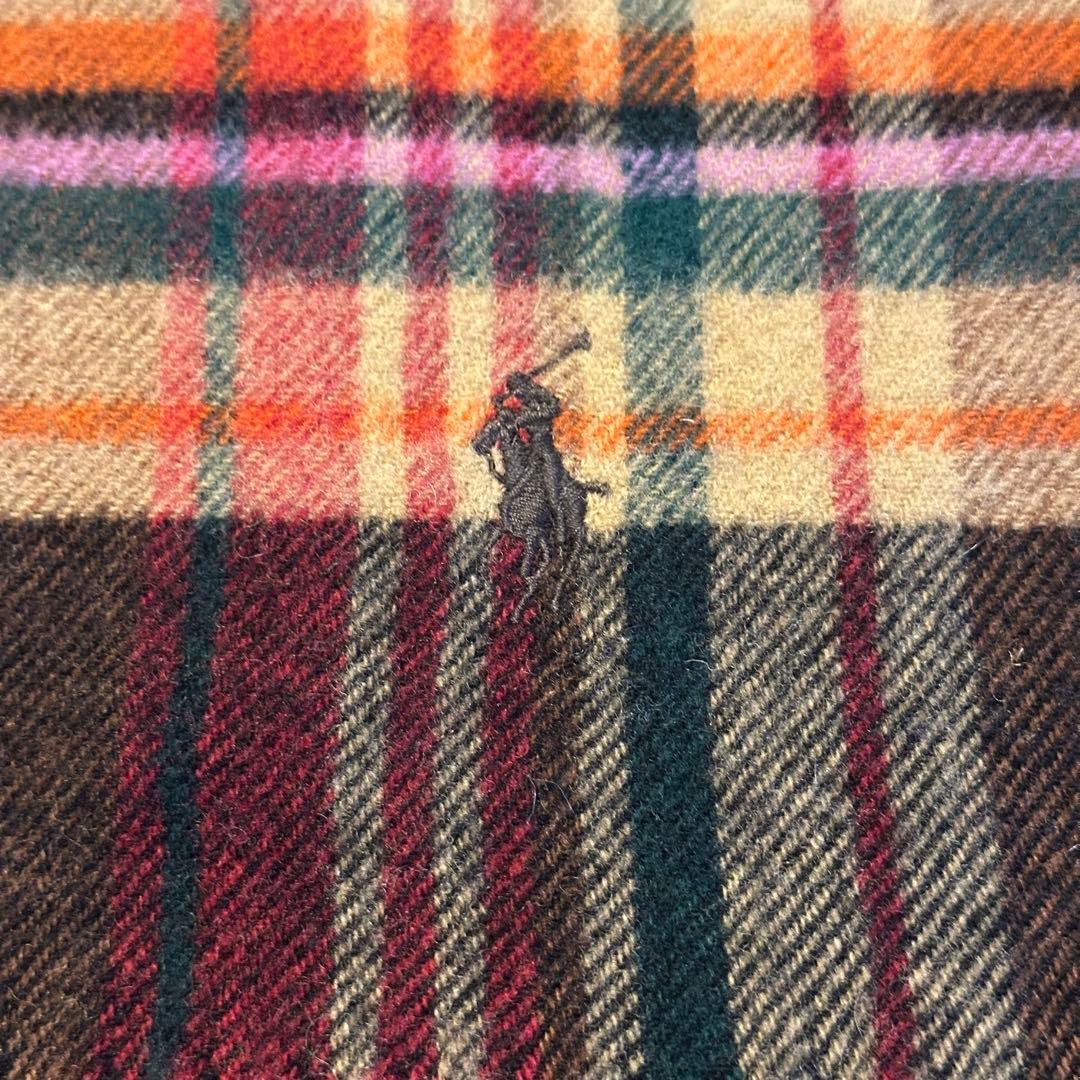Polo Ralph Lauren ポニー刺繍　チェック柄　ウールマフラー