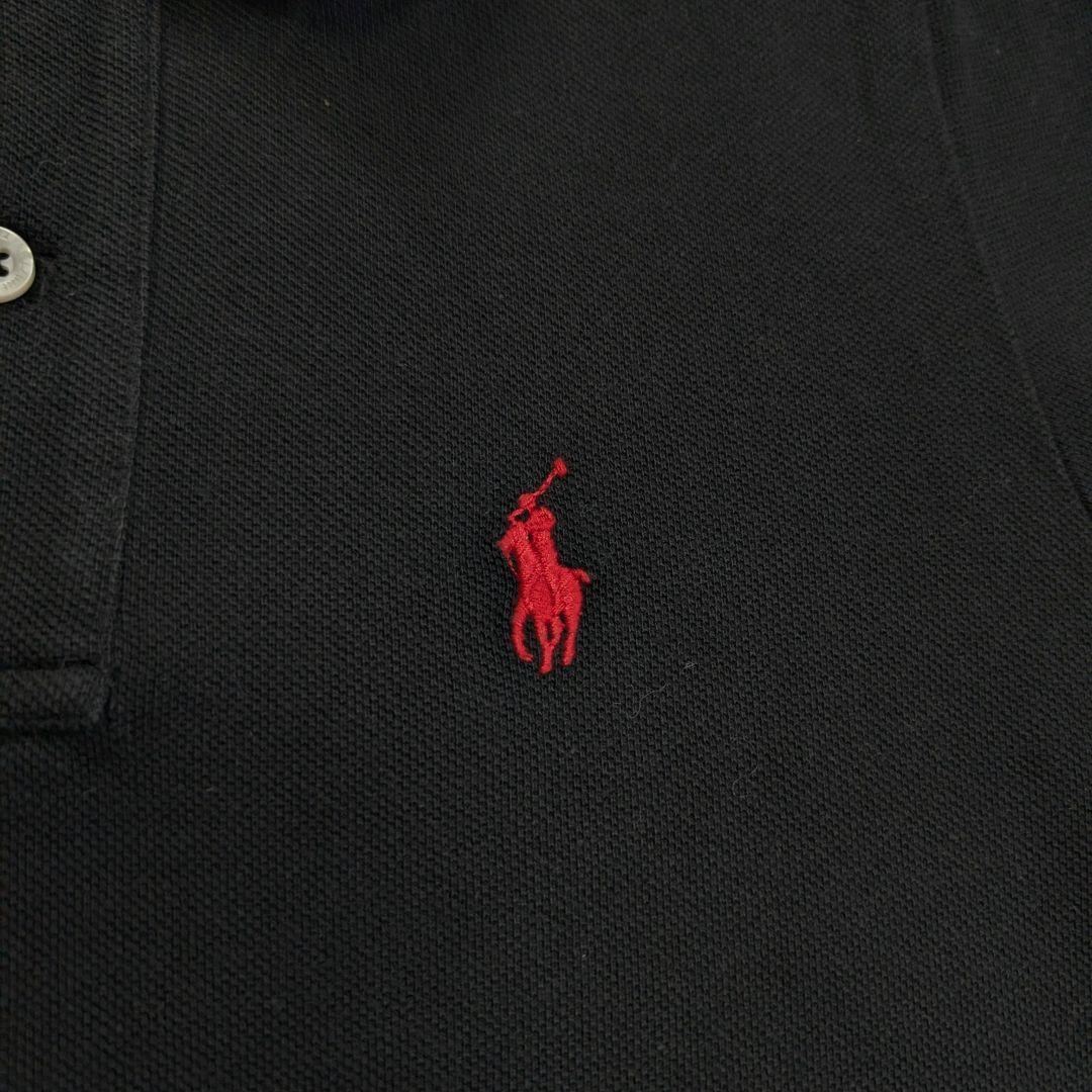 【RALPH LAUREN】00sロゴ刺繍鹿の子生地スキニーポロシャツ　ブラック