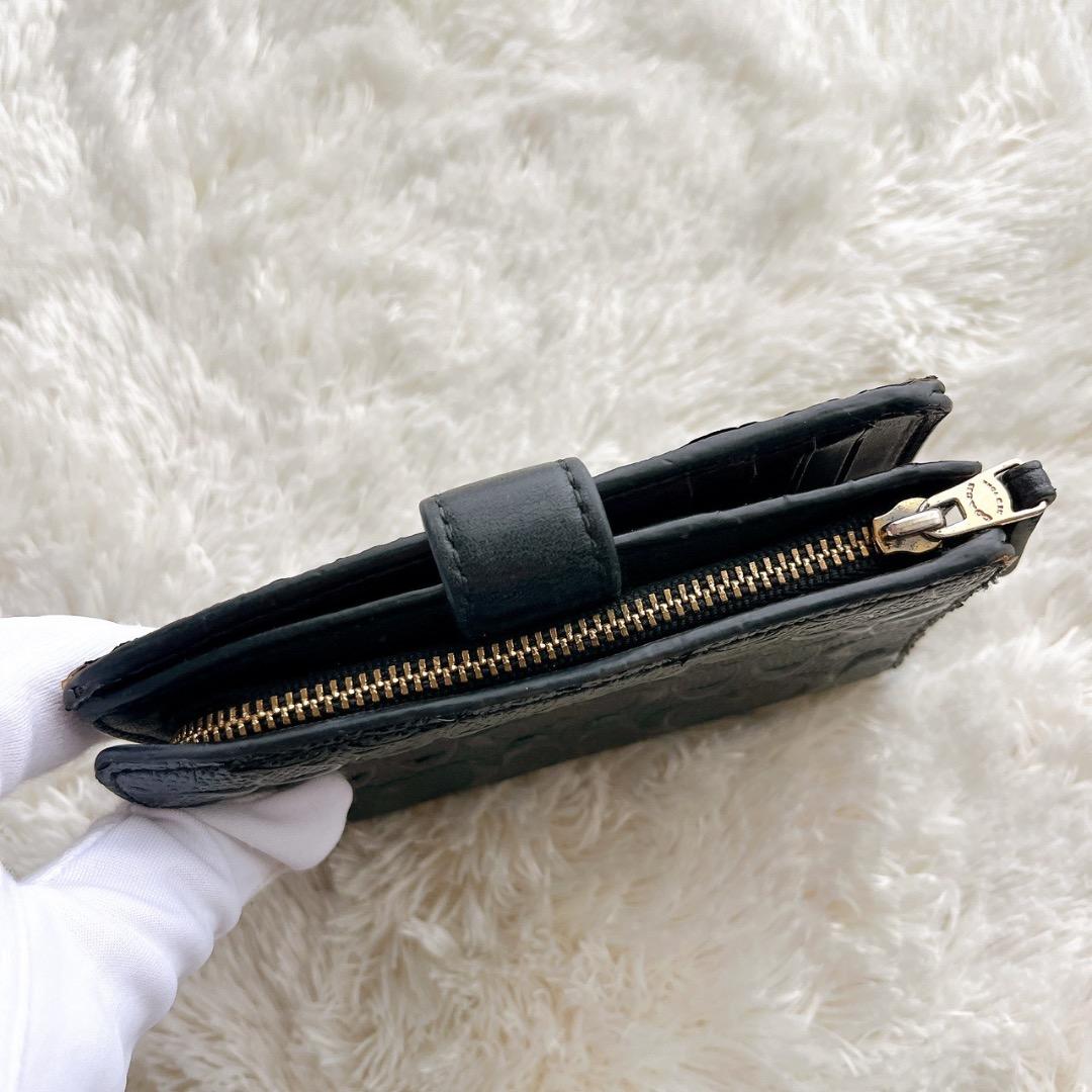 COACH コーチ 二つ折り財布 シグネチャー エナメル ブラック レザー