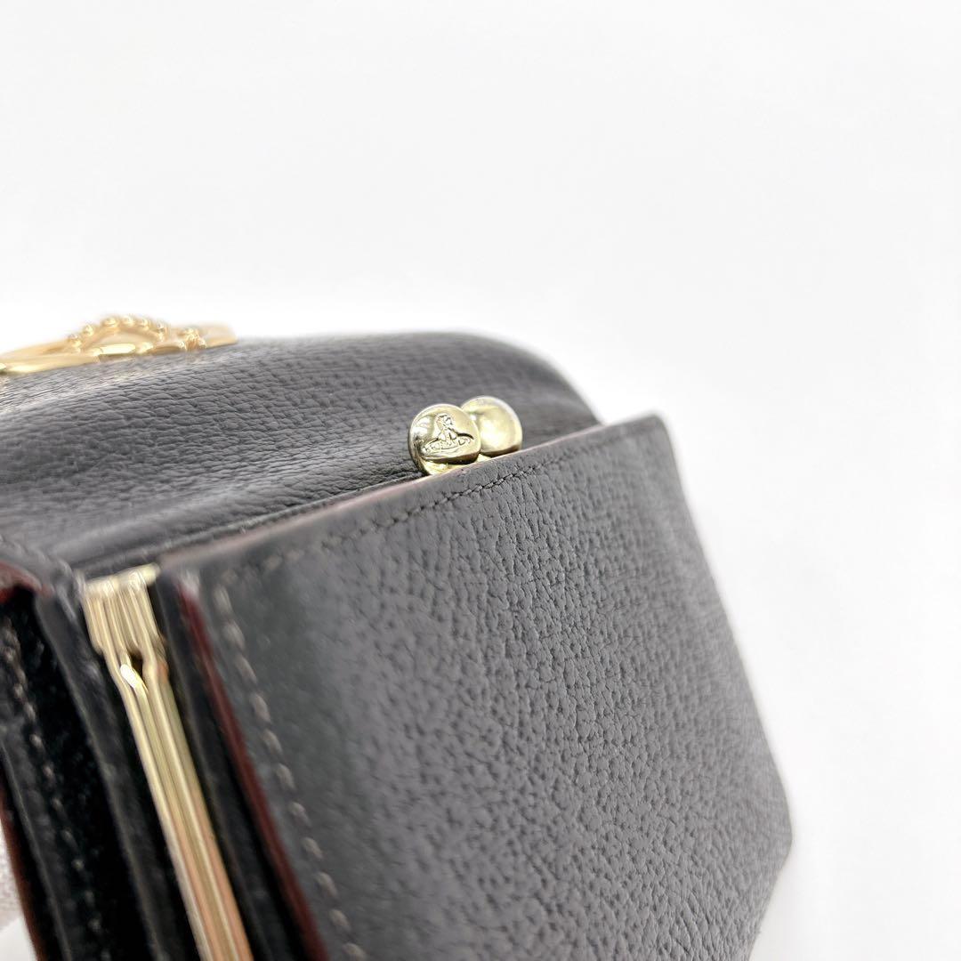 良品✨ ヴィヴィアンウエストウッド 短財布 がま口 ビッグオーブ シボ革 黒