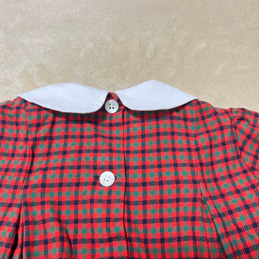 【美品】ファミリア　赤チェック柄長袖ワンピース　90