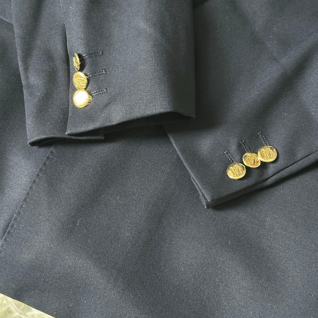 希少 Burberry テーラードジャケット 紺ブレ ダブル 金ボタン XL相当