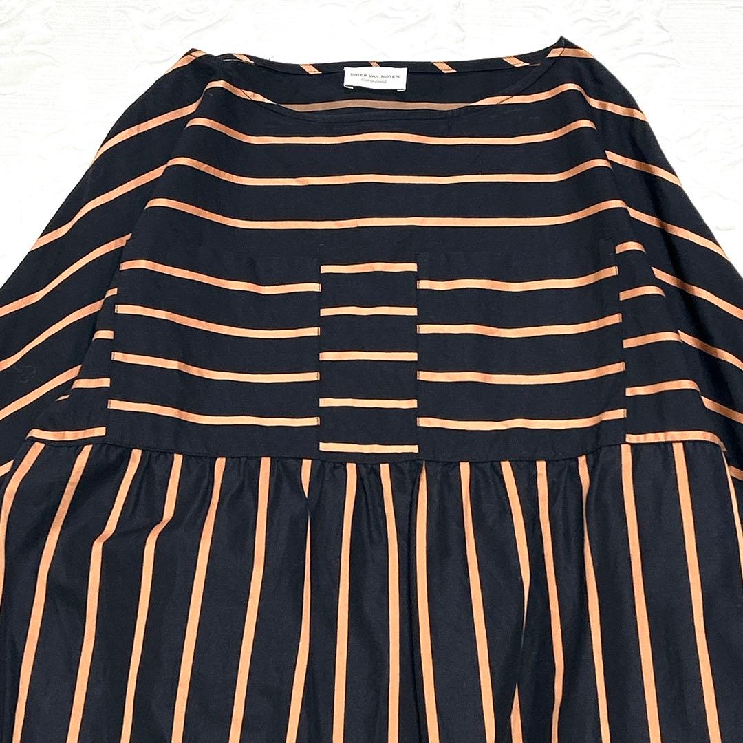 美品❤︎DRIES VAN NOTEN 黒×オレンジ ストライプ ロングワンピース