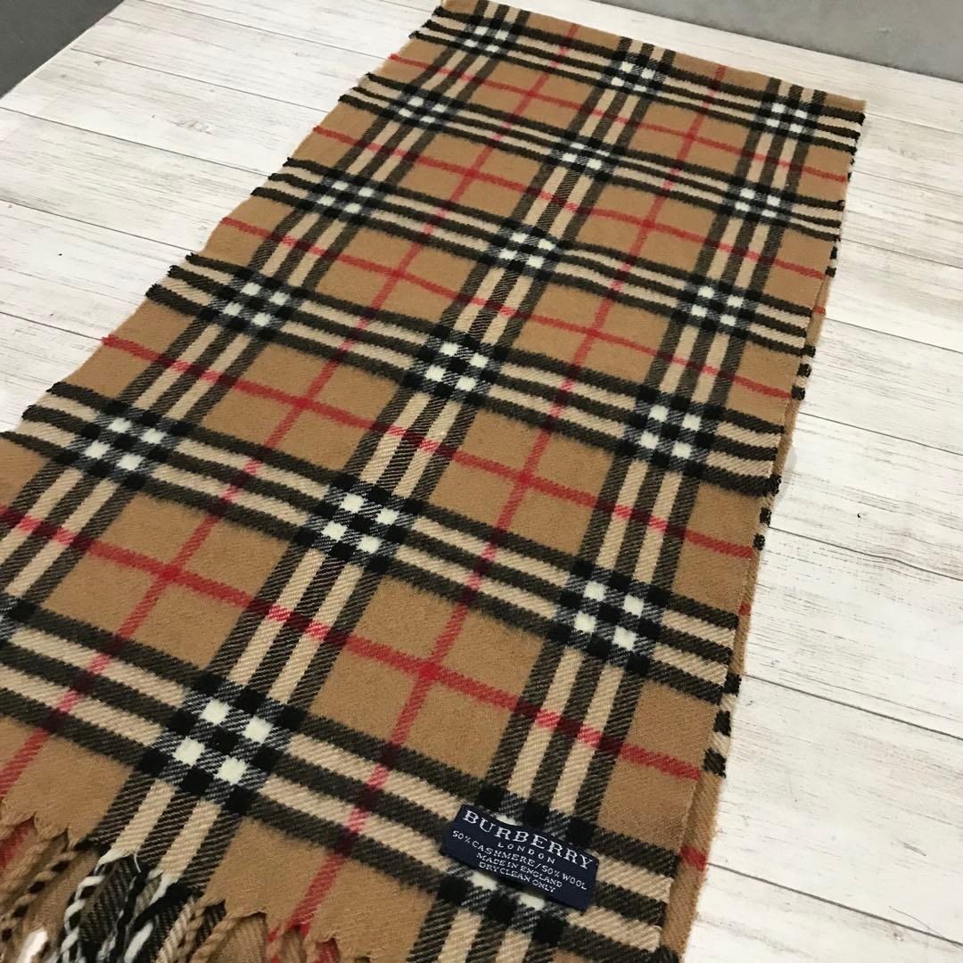 英国製 バーバリーロンドン カシミア ノバチェック マフラー ブラウン