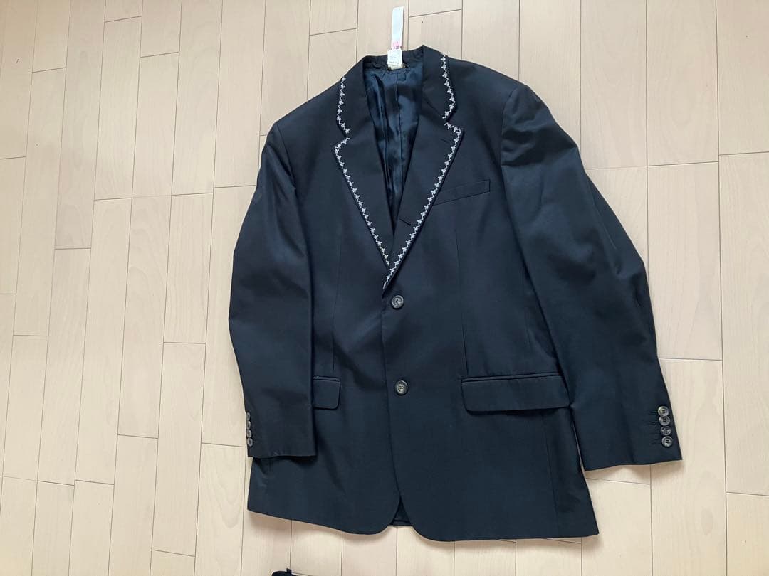 古*N様 versace黒スーツ 刺繍付きジャケットとパンツセット　シルク