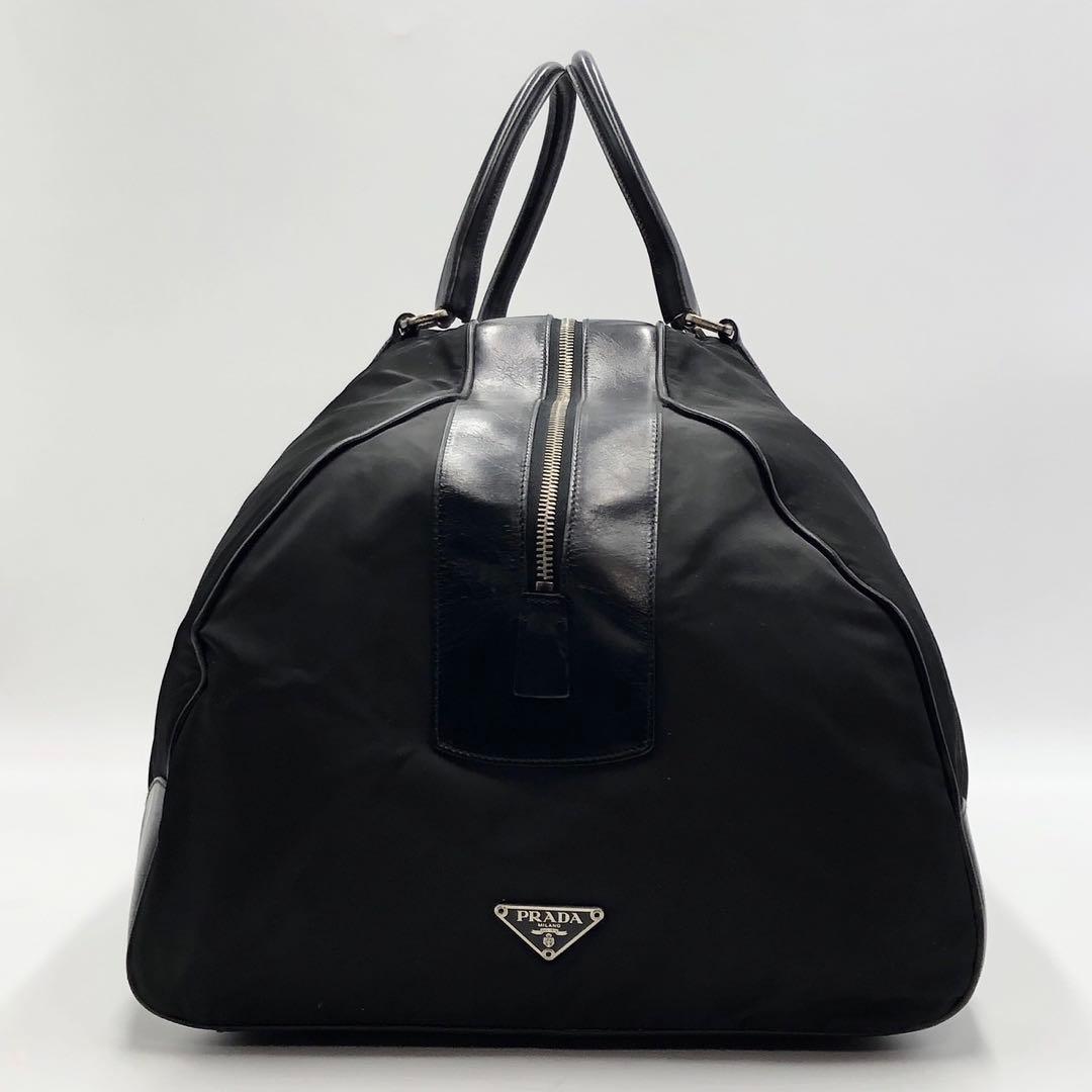 PRADA プラダ 大容量 ボストンバッグ ナイロン レザー 黒