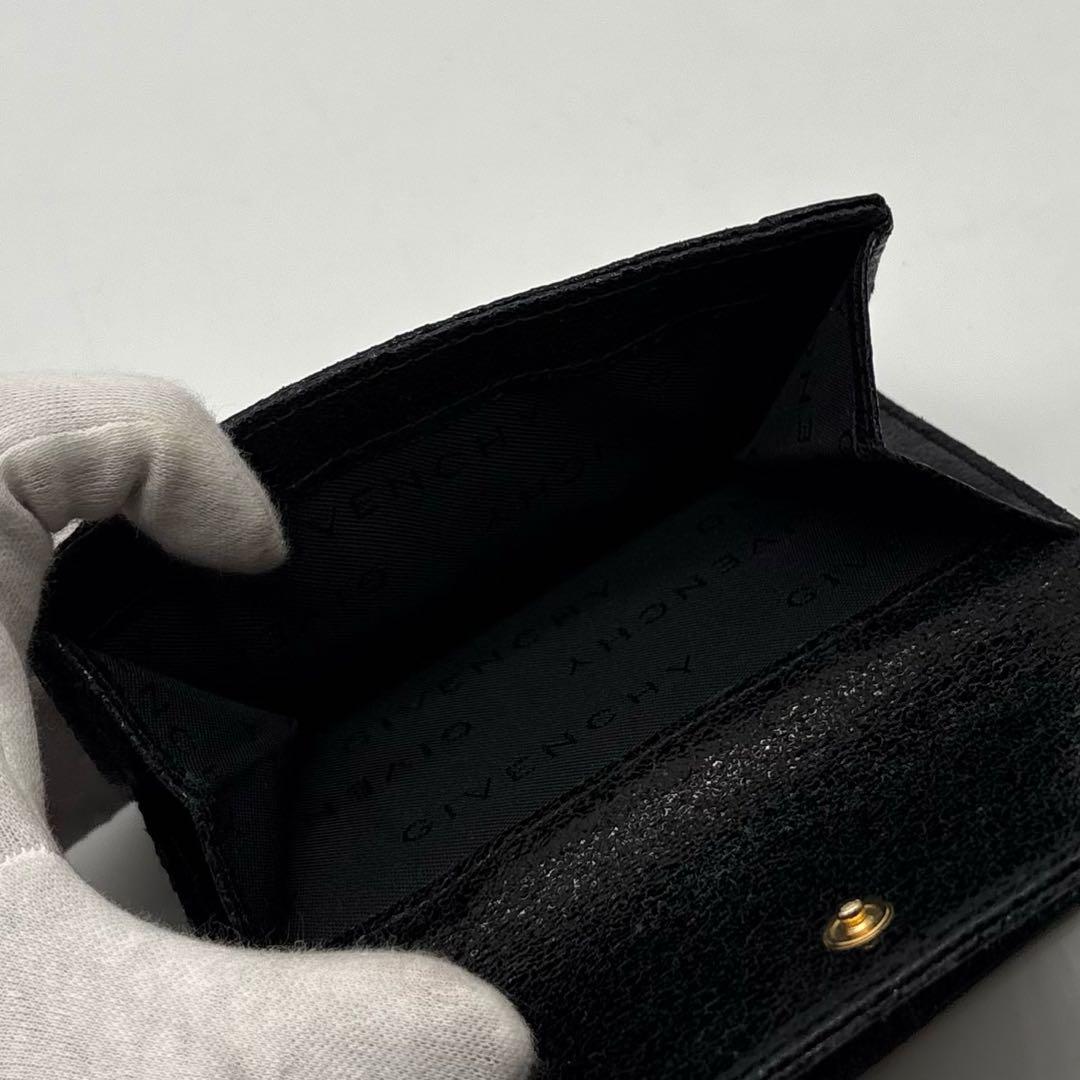 【美品】 GIVENCHY レザー 2つ折り財布 がま口 ロゴ金具 ブラック