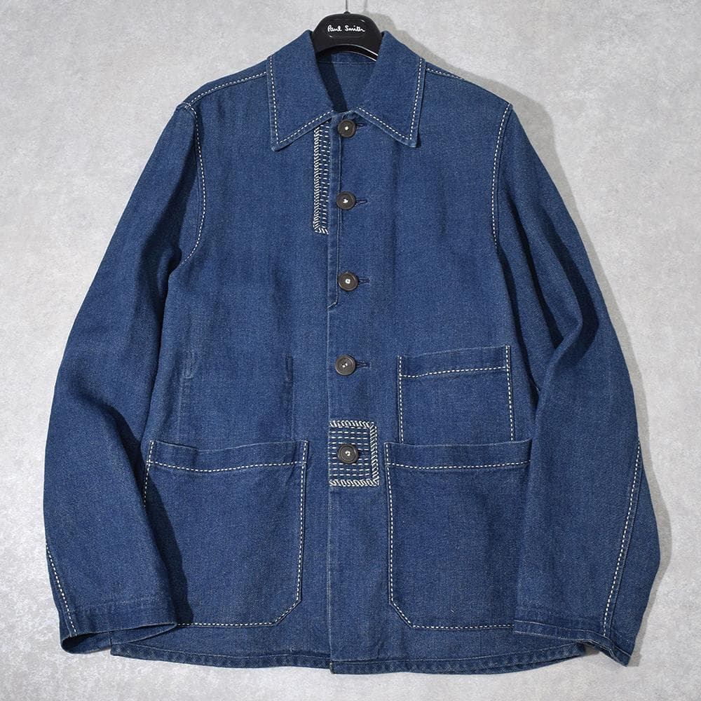 初期 90s ポールスミス 麻デニム 刺し子 リネン カバーオール インディゴ