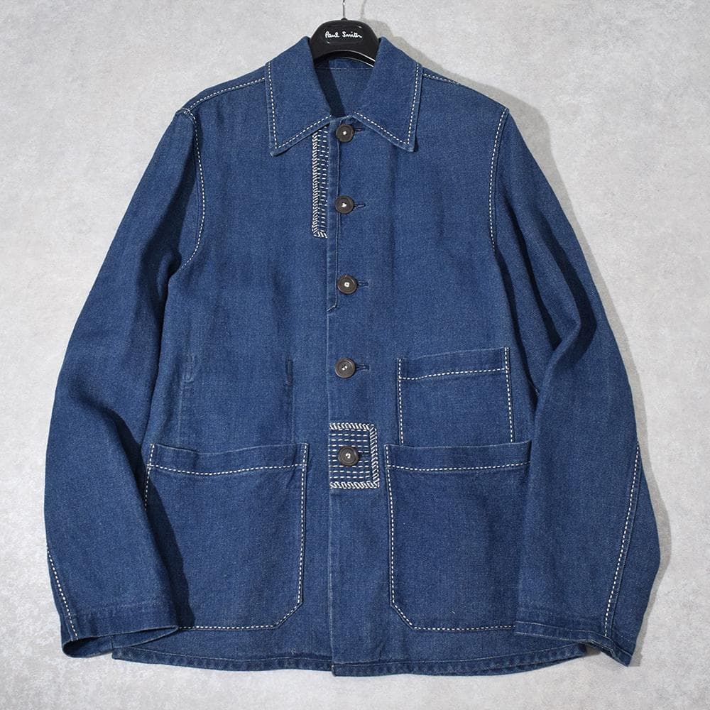 初期 90s ポールスミス 麻デニム 刺し子 リネン カバーオール インディゴ
