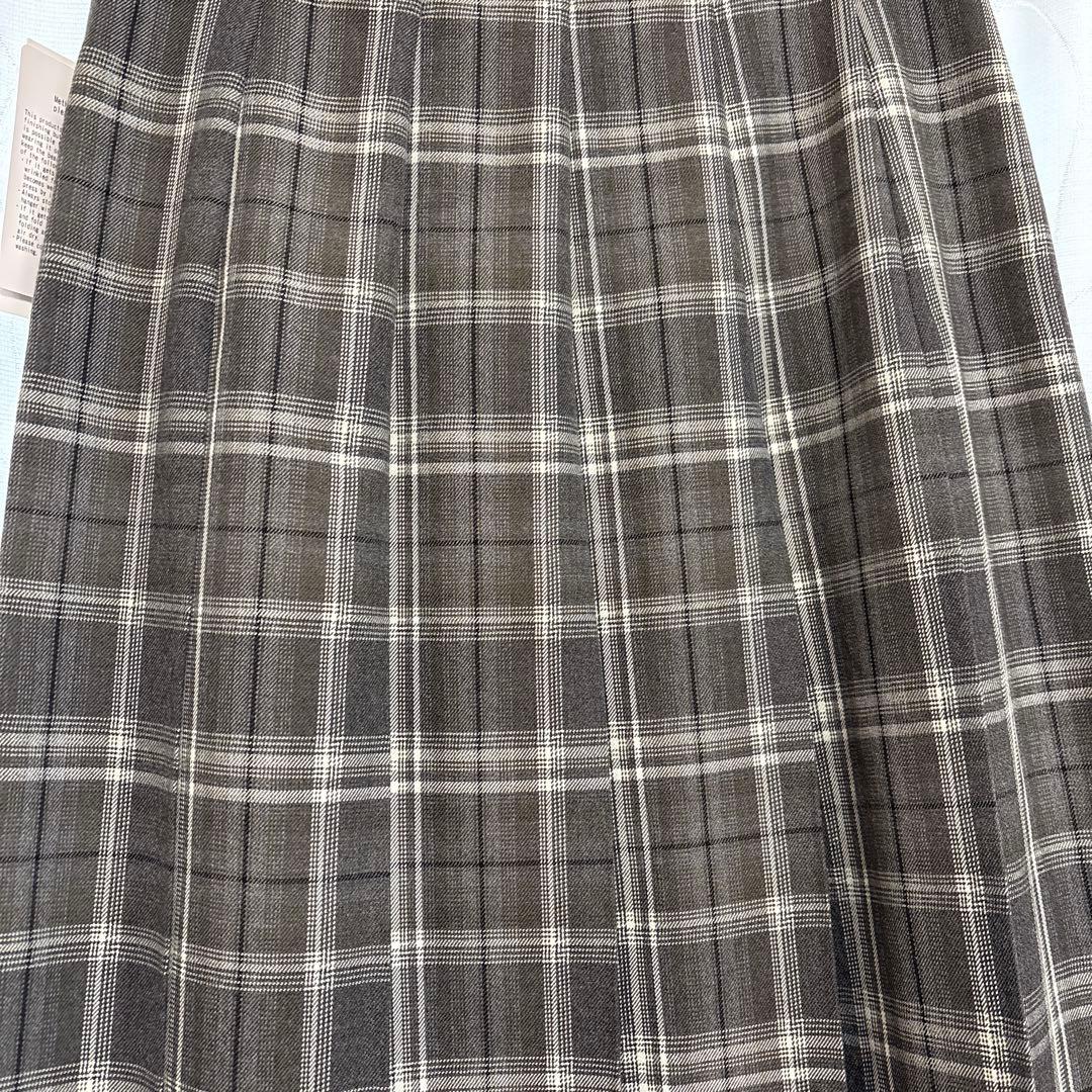 【ユナイテッドアローズ】チェック プリーツ ロングスカート グレー XS 新品