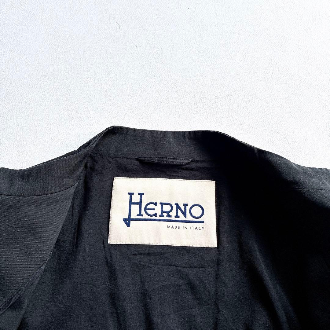 美品 HERNO ヘルノ ノーカラーコート スプリングコート 40 ブラック 黒