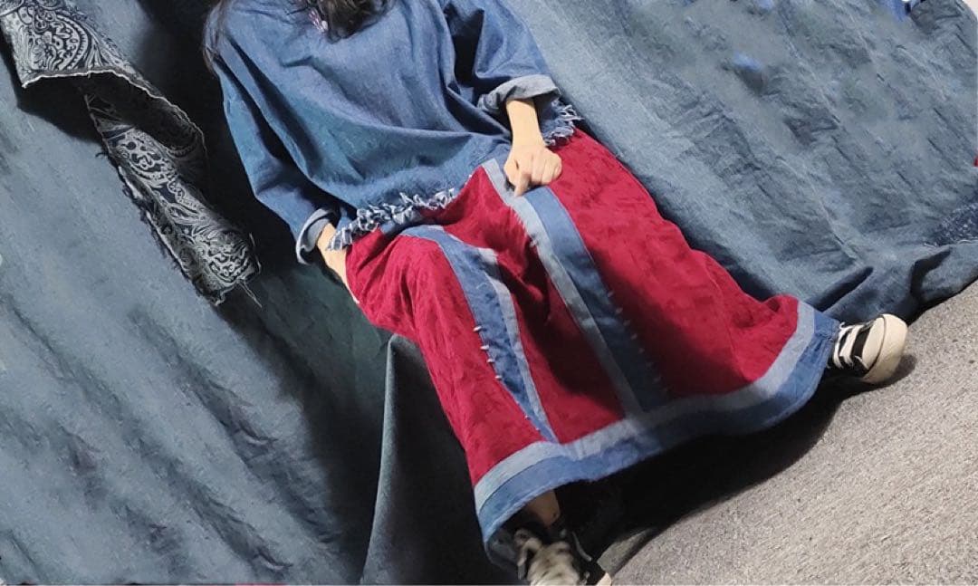 らんらん　プロフ デニムロングスカート麻リネン綿