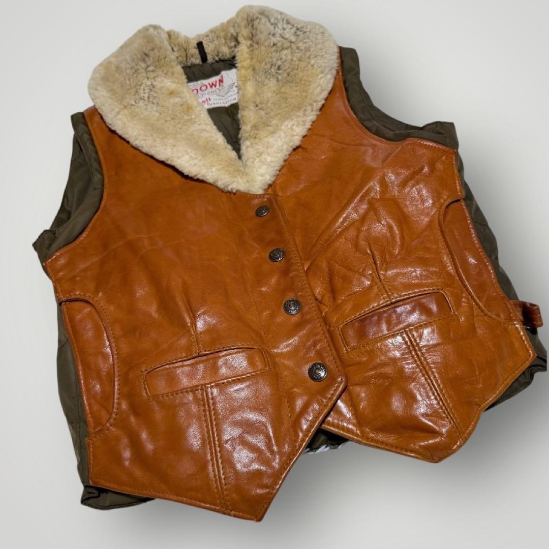 Schott レザー×ムートン ダウンベスト 70年代 80年代 ビンテージ