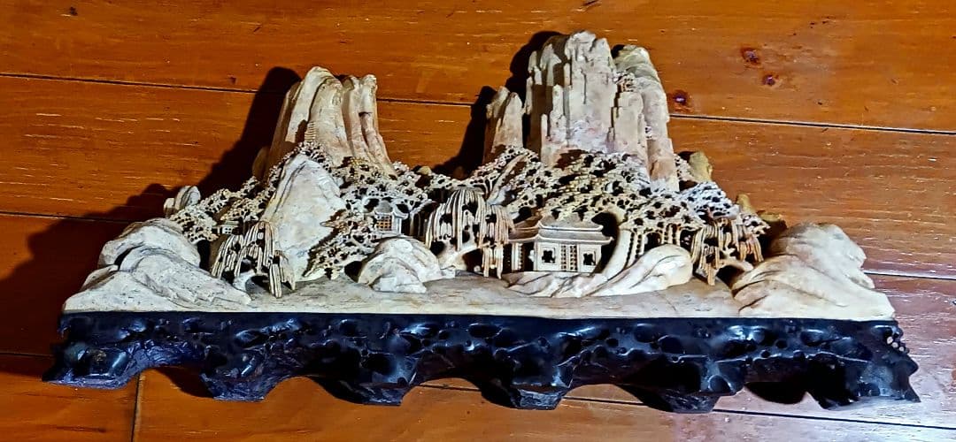 寿山石 山水風景彫刻 特大 高さ26cm 巾52.5cm 重量10kg 天然石