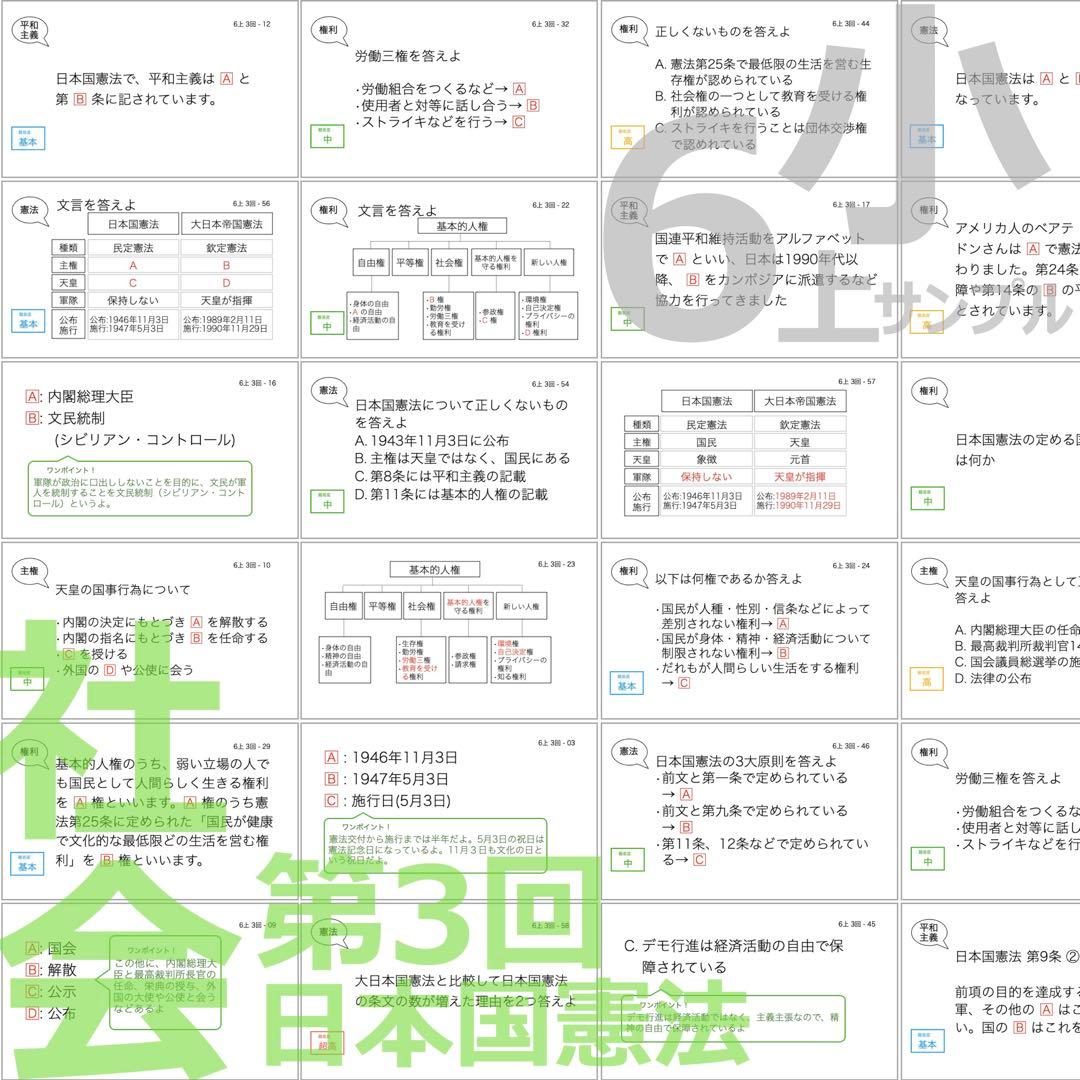 中学受験 暗記カード【6年上 社会・理科 1-4回】予習シリーズ 組分け