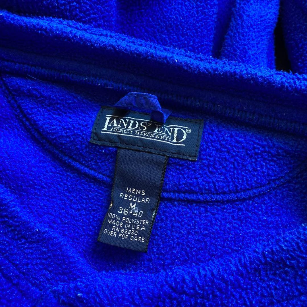 90s USA製 LANDS'END ヘンリーネック フリース 青 W151