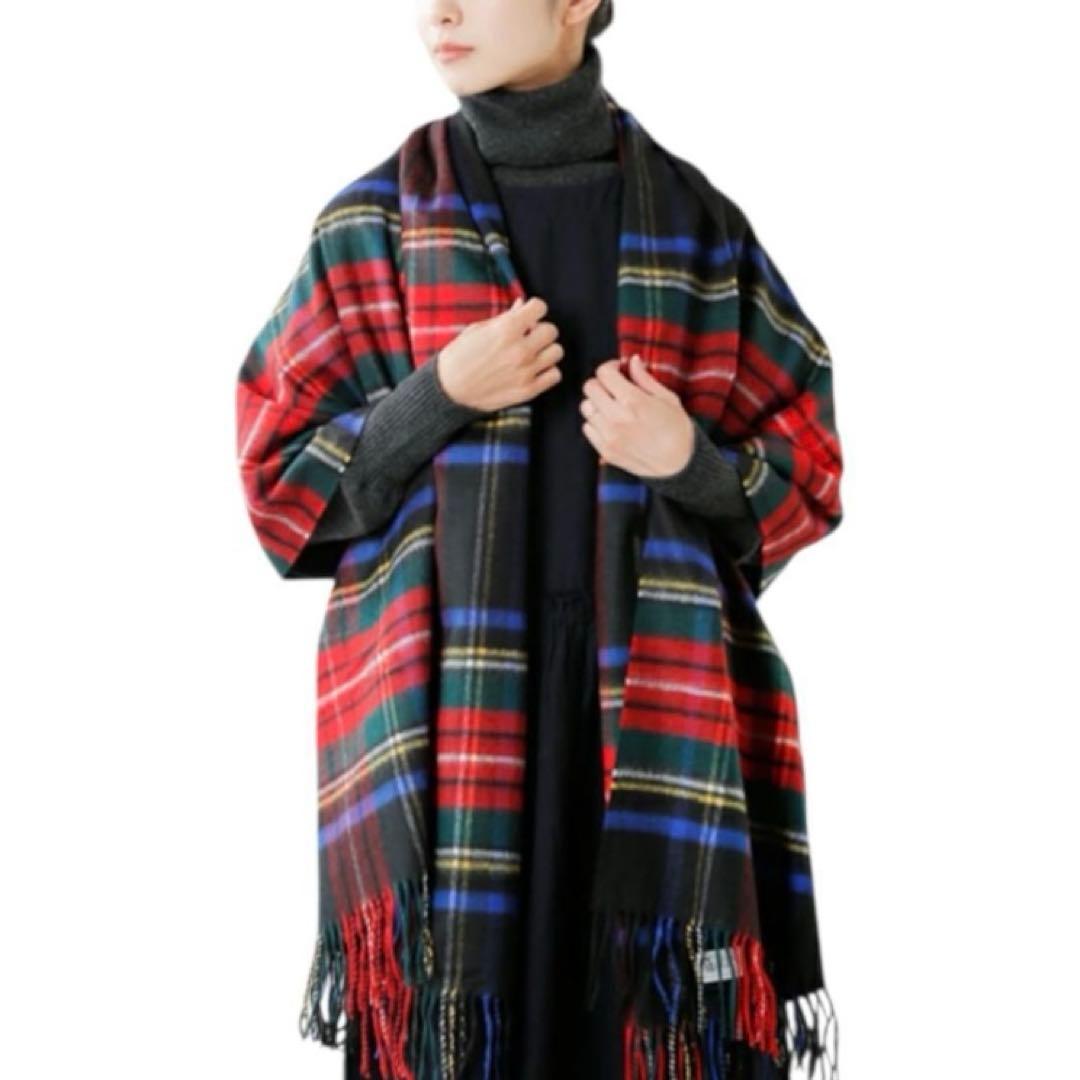 美品★ジョンストンズ オブ エルガン ストール カシミヤ チェック柄 大判サイズ