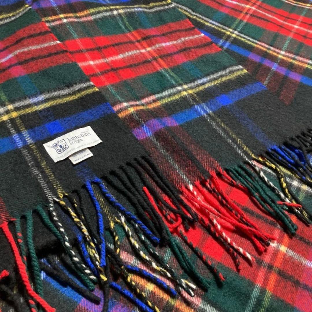 美品★ジョンストンズ オブ エルガン ストール カシミヤ チェック柄 大判サイズ