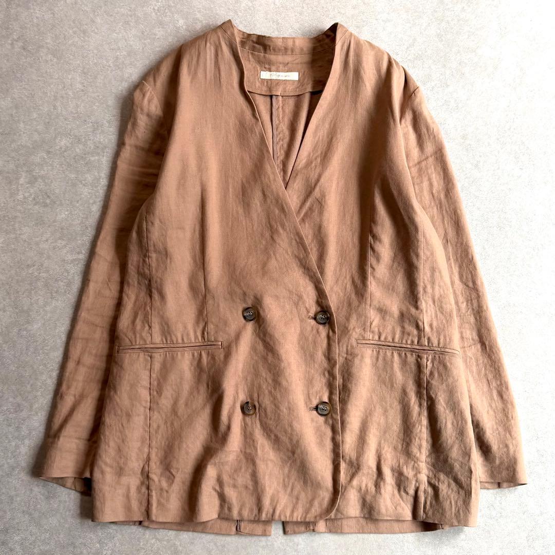 美品 プラージュ リネンダブルジャケット ノーカラー カラーレス 軽アウター