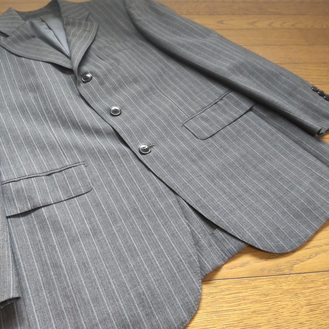 セール！【美品・訳有】【ランバン】スーツ 上下 【日本製】グレー 縦縞