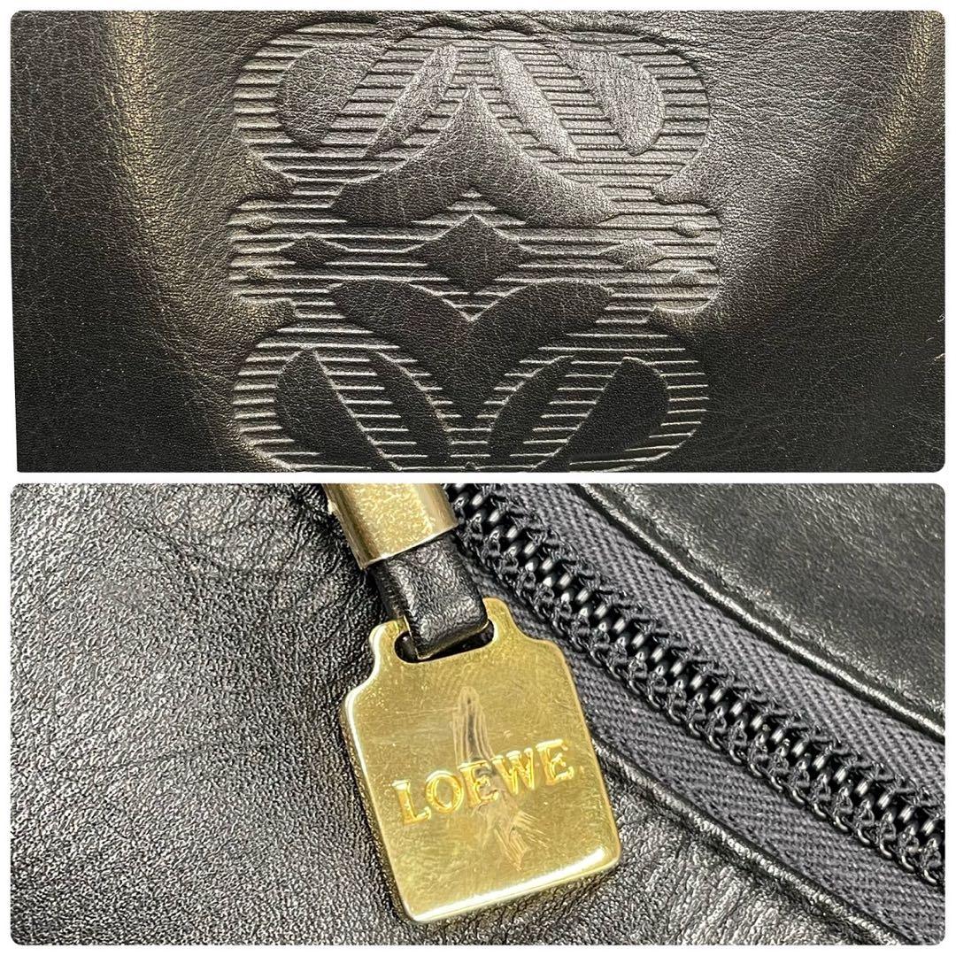 人気✨ロエベ ボストンバッグ アナグラム オールレザー ブラック ロゴ金具