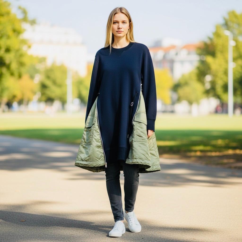 サカイ sacai ワンピース スポンジスウェット ナイロンツイルドレス F