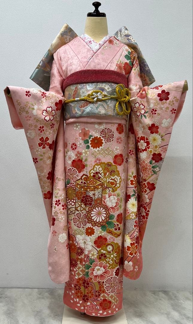 振り袖　フルセット　別誂長襦袢　金彩加工　刺繍入り　全通袋帯　長尺帯締め　850