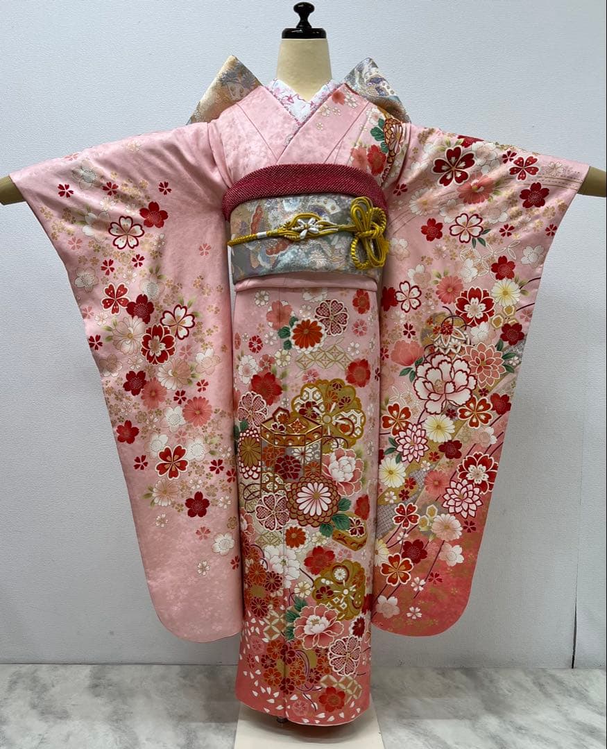 振り袖　フルセット　別誂長襦袢　金彩加工　刺繍入り　全通袋帯　長尺帯締め　850