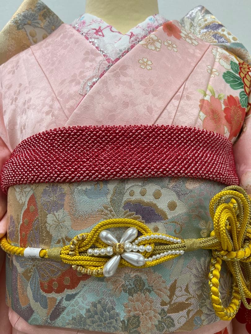 振り袖　フルセット　別誂長襦袢　金彩加工　刺繍入り　全通袋帯　長尺帯締め　850