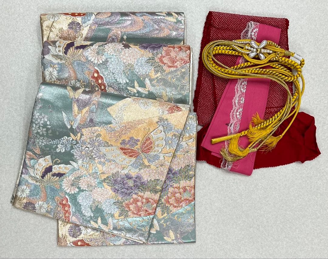 振り袖　フルセット　別誂長襦袢　金彩加工　刺繍入り　全通袋帯　長尺帯締め　850