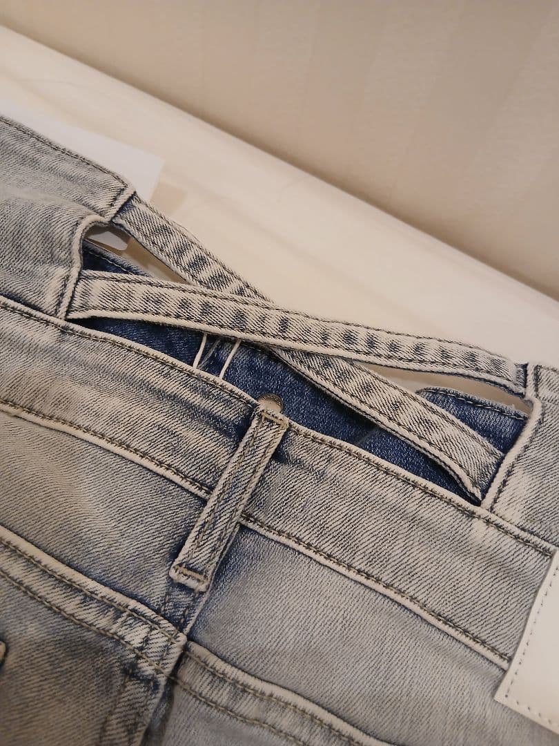 GYDA ハイウエストウエストクロススキニーデニムパンツ　アイスブルー