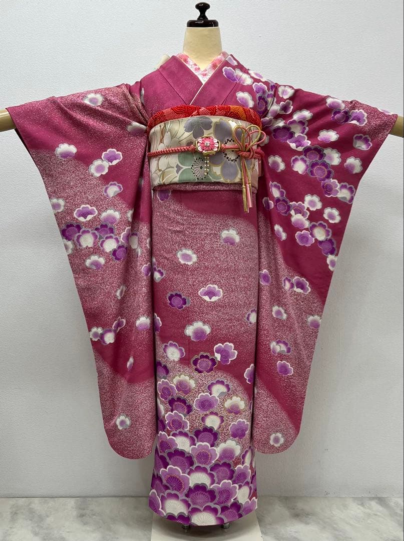 振り袖　フルセット　別誂長襦袢　成人式　たたき染め　金駒刺繍　銀通し　863